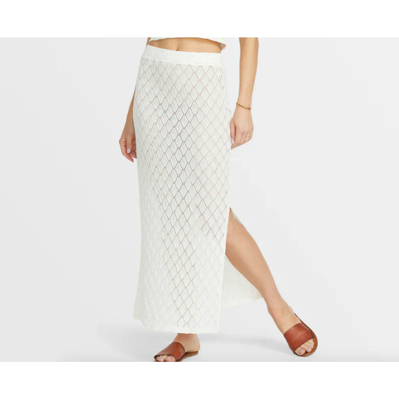 Billabong Midi Skirt M White Crochet Open Knit Semi Sheer Pull On Coverup Beach - Picture 1 of 16